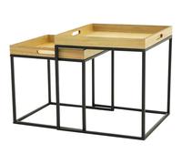 MIRAMAX-Conjunto de 2 Mesitas Auxiliares de Madera. Set Mesas Nido para Café Cuadradas de Metal para Decoración en Salón, Dormitorio y Oficina.40 x 40 x 42 cm / 36 x 36 x 36 cm