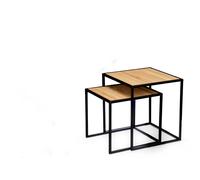 MIRAMAX-Set 2 mesas auxiliares madera,Mesa pequeña: 30x30x34cm + Mesa grande: 34 x 34 x 37