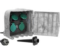 Miratic Enchufe Exterior en Forma de Piedra 4 x 2 Polos +Tierra (Schuko) Enchufe Estanco de Cable de Goma H07RN-F 3x1,5mm² de 3m, 2 Modos de Funcionamiento: Automático (max.1100W) / Manual (max.3680W)