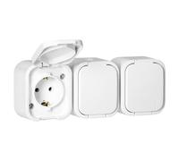 Miratic Enchufe Triple Pared IP54 a Prueba de Salpicaduras con Tapa Enchufe Multiple Schuko Toma de Corriente para Garaje Sótano y Zonas Húmedas (Blanco)