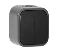 Miratic Interruptor de Pared Ideal para Montaje en Superficie Interruptor Doble 10A 250V IP54 (Gris-Negro)