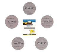 Mirka Abranet Discos abrasivos de malla Ø 125 mm con cierre adhesivo/Pack surtido con 10 discos de cada grano P80, P120, P180, P240, P320 / 50 uds/Para lijadoras excéntricas Ø 125 mm