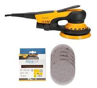 Mirka DEROS II 550 Lijadora orbital aleatoria con aspiración de polvo para lijas de Ø 125mm / carrera 2,5mm + Mirka Abranet malla discos lijadores Ø 125 mm cierre adhesivo/grano P120 / 10 uds.
