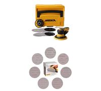 Mirka DEROS II 5650 Lijadora orbital aleatoria con aspiración de polvo para lijas de Ø 125 y 150 mm, carrera de 5,0 mm + Mirka Abranet discos de lija Ø 150mm cierre adhesivo, Mix-Pack 5x cada grano