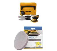 Mirka DEROS II 5650 Lijadora orbital aleatoria con aspiración de polvo para lijas de Ø 125 y 150 mm, carrera de 5,0 mm + Mirka Abranet malla discos lijadores Ø 150mm cierre adhesivo, grano P120 10 uds