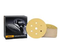 Mirka Gold Papel de lija universal Ø 150mm cierre adhesivo 7 agujeros, grano P220, 100 piezas/Para lijar yeso, masilla, aglomerado, madera, barniz