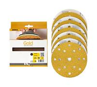 Mirka Gold Papel de lija universal Ø 150mm Discos de lijado con cierre adhesivo de 15 agujeros, grano P60, 10 piezas/Para lijar yeso, masilla, aglomerado, madera, barniz