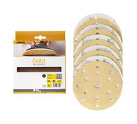 Mirka Gold Papel de lija universal Ø 150mm Discos de lijado con cierre adhesivo de 15 agujeros, grano P240, 10 piezas/Para lijar yeso, masilla, aglomerado, madera, barniz