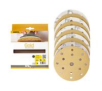 Mirka Gold Papel de lija universal Ø 150mm Discos de lijado con cierre adhesivo de 15 agujeros, grano P80, 10 piezas/Para lijar yeso, masilla, aglomerado, madera, barniz