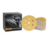Mirka Gold Papel de lija universal Ø 150mm Velcro 7 agujeros, grano P100, 100 piezas / Para lijar yeso, masilla, aglomerado, madera, barniz