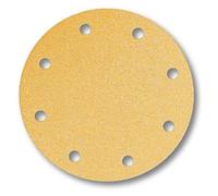 Mirka Gold Papel de lija universal Ø 200mm cierre adhesivo 9 agujeros, grano P150, 50 piezas/Para lijar yeso, masilla, aglomerado, madera, laca