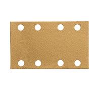 Mirka Gold Papel de lija universal 81x133mm cierre adhesivo 8 agujeros/grano P150, 100 piezas/Para lijar yeso, masilla, aglomerado, madera, laca