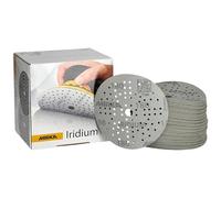 Mirka - papel de lija - Iridium Ø 125 mm cierre adhesivo 89 agujeros | Papel de lija premium grano 180 para lacas masillas imprimación madera acero plástico 100 piezas cierre adhesivo