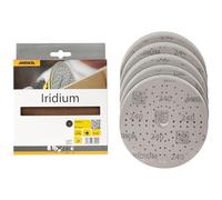 Mirka papel de lija Iridium Ø 150 mm 121 agujeros grano 240 10 piezas | Papel de lija premium grano 240 para lacas masillas imprimación madera acero plásticos 10 piezas cierre adhesivo