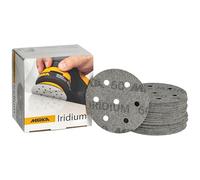 Mirka papel de lija Iridium Ø 90 mm cierre adhesivo 7 agujeros grano 60 | Papel de lija premium 7 agujeros para lijar lacas masillas imprimación madera acero y plásticos con cierre adhesivo