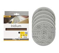 Mirka papel de lija Iridium Ø150 mm cierre adhesivo 121 agujeros 180 | Papel de lija premium grano 180 con cierre adhesivo para lacar, masillar, imprimir y trabajar madera acero y plásticos