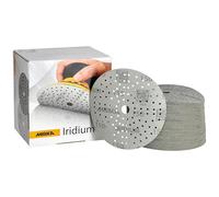 Mirka papel de lija Iridium Ø150mm cierre adhesivo 121 agujeros grano150 | Papel de lija premium para lacas masillas imprimación madera acero plásticos con cierre adhesivo 121 agujeros granulado 150