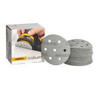 Mirka papel de lija Iridium 90 mm cierre adhesivo 7 agujeros grano 180 | Papel de lija premium para lijar laca masilla imprimación madera acero plásticos con cierre adhesivo y 7 agujeros