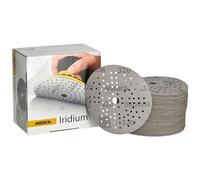 Mirka papel de lija Iridium cierre adhesivo 125 mm 89 agujeros grano 320 | Papel de lija premium grano 320 para lacas masillas imprimación madera acero plástico 100 unidades cierre adhesivo