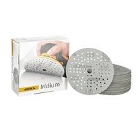 Mirka Papel de lija Iridium de 5 pulgadas, grano 220, paquete de 50 discos de velcro para lijado automotriz, madera, pared y carrocería, papel de lija de alta calidad para automóviles