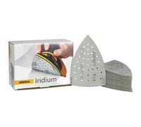 Mirka Papel de lija Iridium Triángulo 100x152mm 36 agujeros cierre adhesivo | Papel de lija premium para barniz masilla imprimación madera acero materiales minerales cierre adhesivo