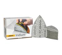 Mirka Papel de lija Iridium Triángulo 100x152x152mm 36 agujeros Grano 80 | Lijas premium con cierre adhesivo 36 agujeros para barniz masilla imprimación madera acero y minerales