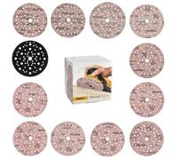 Mirka Ultimax Ligno Discos abrasivos Ø150mm con cierre adhesivo / 10 discos de cada grano P40, P60, P80, P120, P150, P180, P240, P320, P400 / con Pad Saver / 91 uds/Para lijadoras excéntricas Ø150mm