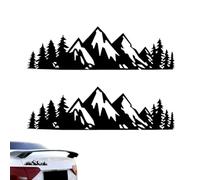 MIRKUZI Calcomanías para automóviles, 2 Pegatinas para coche con diseño de montaña, flores negras, montaña nevada y árbol, decoración universal para coche, impermeable y resistente a la decoloración