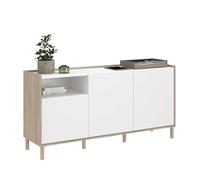Miroytengo Aparador Azzaro Salón Comedor Estilo Nórdico en Color Roble Japonés y Blanco con 3 Puertas y 1 Hueco Abierto 150x75x40 cm