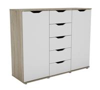 Miroytengo Aparador de 2 Puertas, Buffet para Salón, 5 Cajones Parc Roble Sonoma y Blanco Mate 120x97x38 cm Light wood - white -