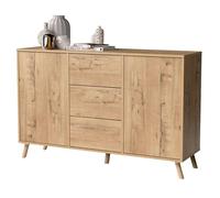 Miroytengo Aparador Oslo Roble Gold 3 Cajones y 2 Puertas con Apertura Push en Puertas y Cajones Roble Gold 140cm