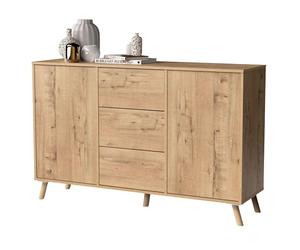 Miroytengo Aparador Oslo Roble Gold 3 Cajones y 2 Puertas con Apertura Push en Puertas y Cajones Roble Gold 140cm