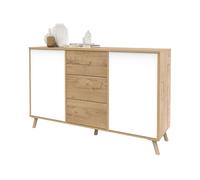 Miroytengo Aparador Salón Oslo, Mueble Almacenaje Comedor, Auxiliar 3 Cajones 2 Puertas Roble Gold y Blanco Mate 140x89x40 cm