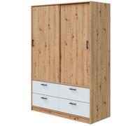 Miroytengo Armario 2 Puertas Correderas y 4 Cajones Lúmina Dormitorio o Habitación Blanco Artik y Roble Nodi 140x200x60 cm Roble Nodi y Blanco Artik -