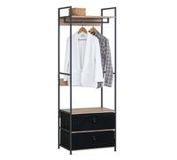 Miroytengo Armario Abierto, Perchero Dormitorio, Vestidor 2 Cajones Tela Lofi Barra Colgadora Roble Cambrian y Negro con Estante 60x175 cm