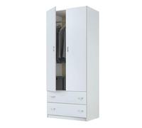 Miroytengo Armario Blanco Juvenil, Infantil, Armario Individual Turín 2 Puertas 2 Cajones Blanco Brillo 74x180 cm