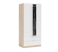 Miroytengo Armario Dormitorio Juvenil 2 cajones Grandes 2 Puertas Color Blanco y Roble 82x52x180 cm
