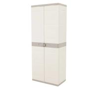 Miroytengo Armario Escobero de Jardín Titanium, Armario Resina 2 Puertas 4 Estantes Regulables Beige 70x176x41 cm Beige