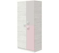 Miroytengo Armario habitación infantil juvenil con tres puertas blanco alpes y rosa pastel 200x90x52 cm Multicolor