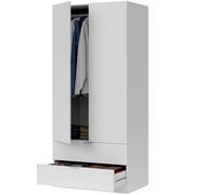 Miroytengo Armario ropero 2 puertas abatibles 2 cajones color blanco mate dormitorio habitación juvenil mueble 180x82x52 cm Blanco -