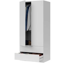 Miroytengo Armario ropero 2 puertas abatibles 2 cajones color blanco mate dormitorio habitación juvenil mueble 180x82x52 cm