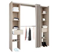 Miroytengo Armario Vestidor con 2 Cajones, Armario Abierto Dana, Vestidor con Barras y Baldas Roble Shannon 203x115-190x50 cm Light wood