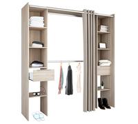 Miroytengo Armario Vestidor con 2 Cajones, Armario Abierto Dana, Vestidor con Barras y Baldas Roble Shannon 203x115-190x50 cm