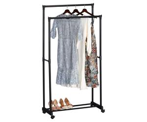 Miroytengo Burro de Ropa 2 Barras Dormitorio Cepi Perchero Dormitorio Negro con Estructura de Metal 75x157x39 cm Negro -