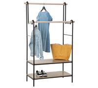 Miroytengo Burro de Ropa Doble 2 Estantes y 2 Barras Colgadoras Madera y Metal Negro y Roble Claro 96x164 cm Black - light wood -