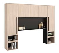 Miroytengo Cabecero Armario de Cama con Almacenaje Pared, Puente de Cama John con Leds, Roble Brooklyn y Negro Stipple 265x40x203 cm