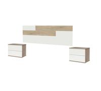 MUEBLES PITARCH Conjunto Pack Cabecero y 2 Mesitas de Noche, Incluye Herrajes para Colgar, Guías metálicas, Cambrian y Blanco, Dormitorio Doble de Matrimonio, para Cama 150, Modelo Erika