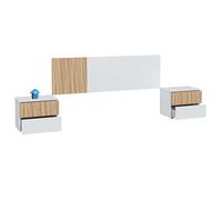 Miroytengo Cabecero de Cama Dormitorio Matrimonio con Mesitas Colección Ethna Blanco Artik y Natur 266x34 cm