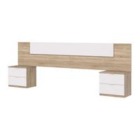 Miroytengo Cabecero Dormitorio Matrimonio con 2 mesitas Blanco y Roble con mesillas incluídas 247x95x38 cm Blanco/ Madera -