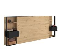 Miroytengo Cabecero dormitorio matrimonio Stamp en color Roble y Negro 255x103x36 Light wood - black -